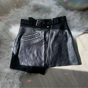 Black Leather buckle Zipper Skirt - Disturbia